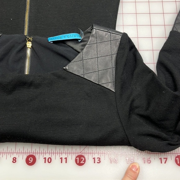 ALICE + OLIVIA Wool and Lamb Leather & Mesh Detail Little Black Dress SZ M - Picture 15 of 16